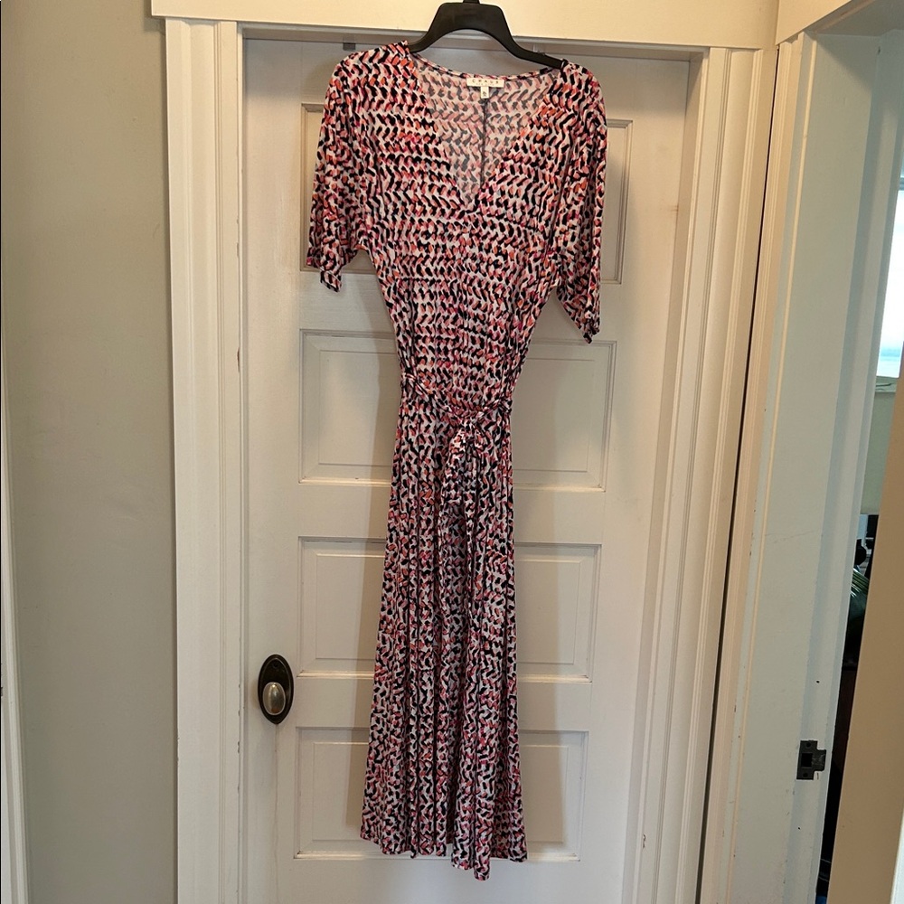 Chause Stylish Navy,  Pink and Peach Patterned Tie Waist Dress